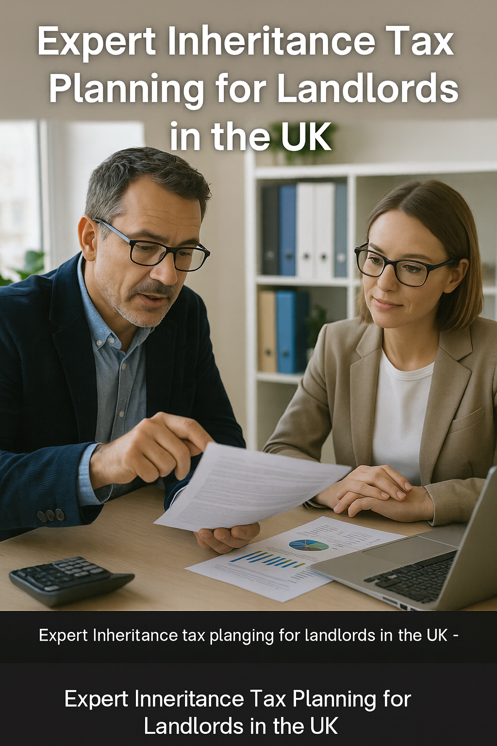 Inheritance tax planning for landlords UK – professional meeting between a landlord and accountant reviewing property portfolio, estate strategy, and 2024 HMRC inheritance tax rules.