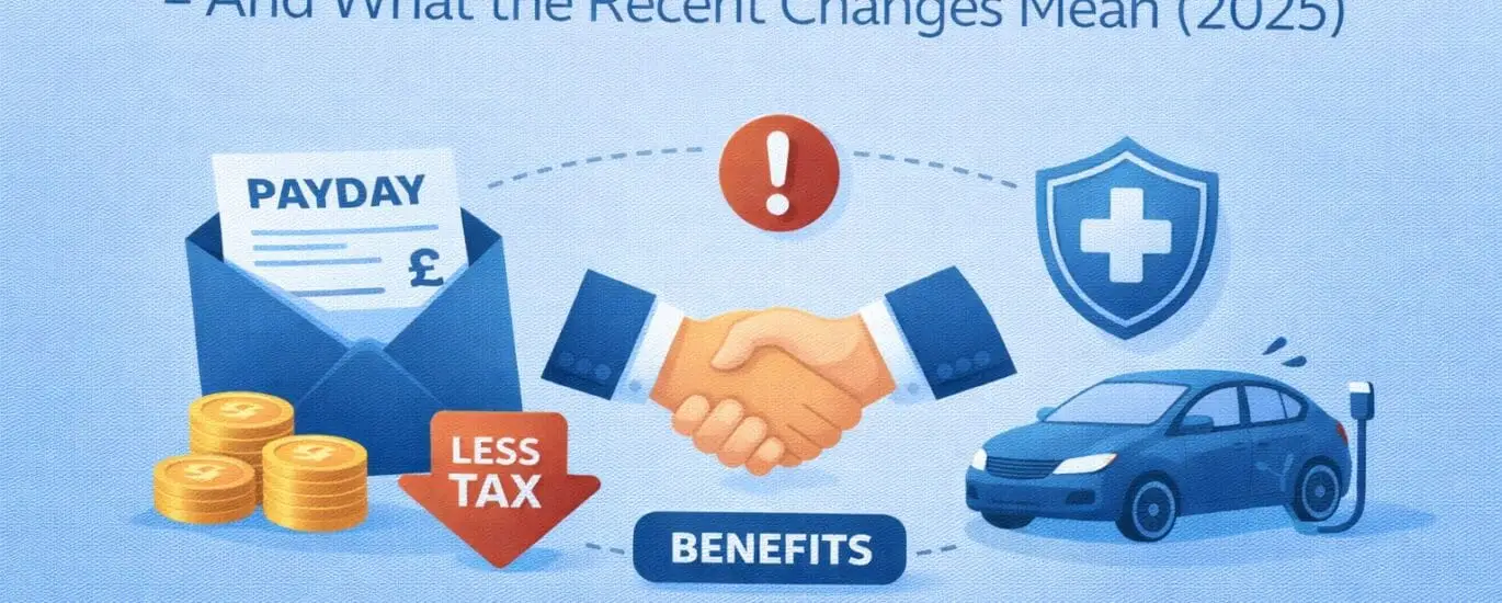 Salary sacrifice explained with 2025 changes showing reduced tax, employee benefits, electric car scheme and health benefits in the UK