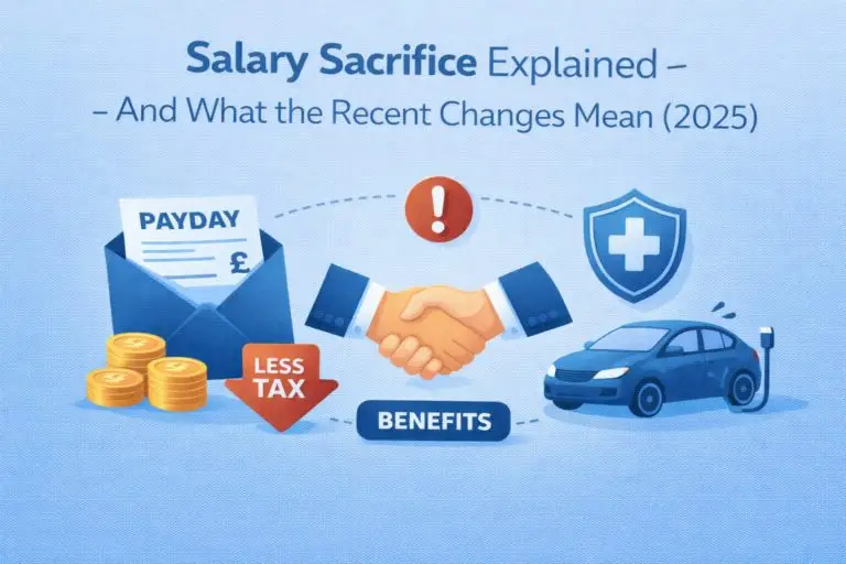 Salary sacrifice explained with 2025 changes showing reduced tax, employee benefits, electric car scheme and health benefits in the UK