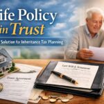 Shining black background featured image showing residential houses transitioning into a modern office building, gold coins stacked beside a tax document, and a glowing upward arrow symbolising tax efficient property portfolio incorporation into a limited company.