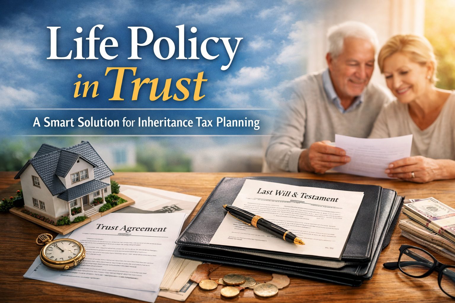 Shining black background featured image showing residential houses transitioning into a modern office building, gold coins stacked beside a tax document, and a glowing upward arrow symbolising tax efficient property portfolio incorporation into a limited company.