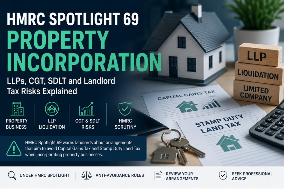 HMRC Spotlight 69 property incorporation tax risks for landlords involving LLPs, CGT, SDLT and HMRC scrutiny